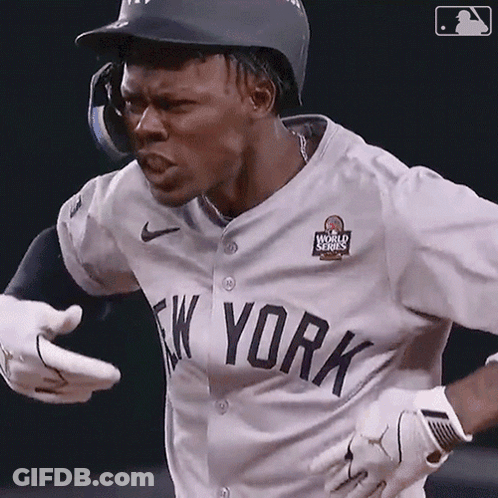 Baseball Player In New York Jersey And Gloves GIF