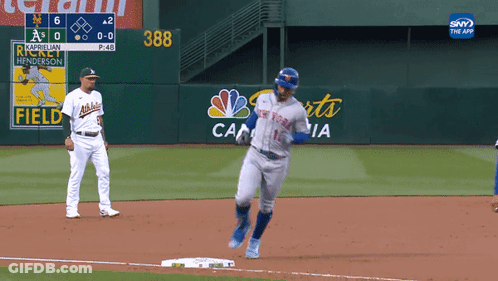 Baseball Player In New York Mets Jersey Running To First Base GIF