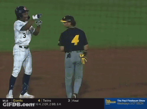 Baseball Player In Number 3 Jersey Holding Hands Up GIF