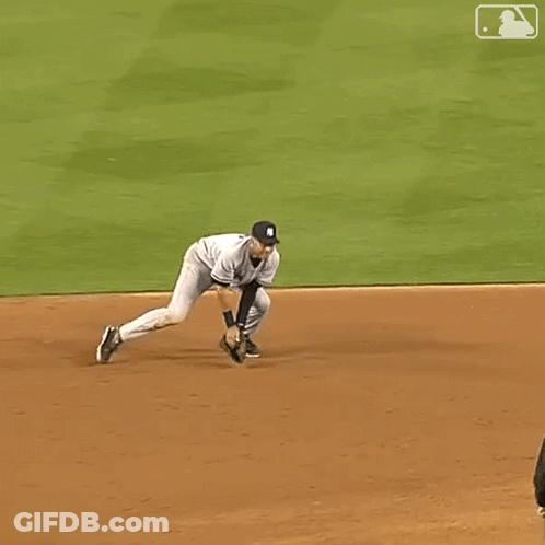 Baseball Player In NY Yankees Uniform On Base GIF
