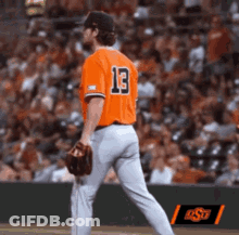 Baseball Player In Orange Jersey Number 13 GIF