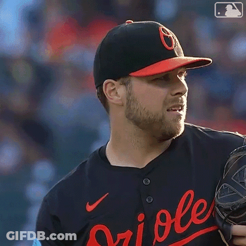 Baseball Player In Orioles Jersey Looking Left GIF