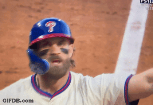 Baseball Player In Phillies Helmet Holding Bat GIF
