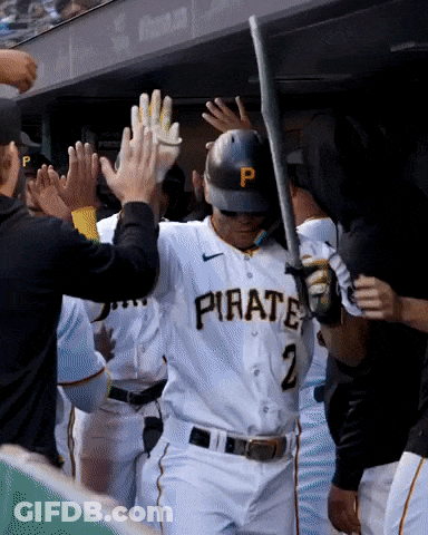 Baseball Player In Pirate Jersey High Fived GIF