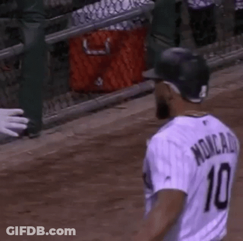 Baseball Player In Purple Jersey Number 10 GIF