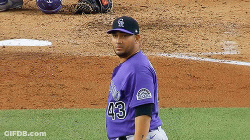 Baseball Player In Purple Jersey Number 43 GIF