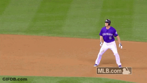 Baseball Player In Purple Uniform Running On Field With MLB.com GIF