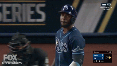 Baseball Player In Rays Jersey Holding Bat GIF