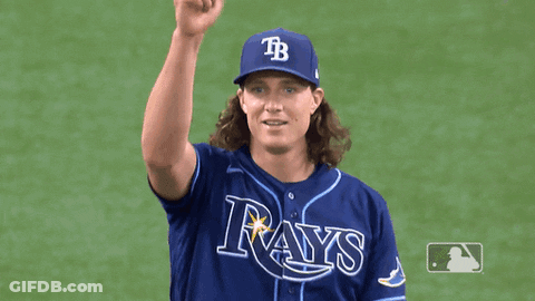 Baseball Player In Rays Jersey Holding Up Fist GIF