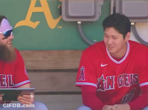 Baseball Player In Red Angels Jersey GIF