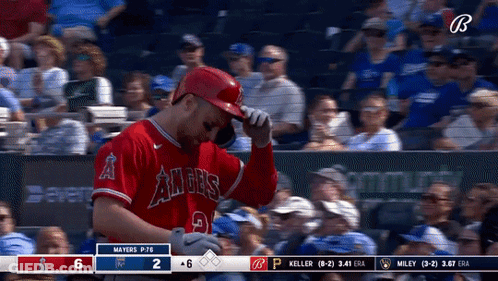 Baseball Player In Red Angels Jersey In Dugout GIF
