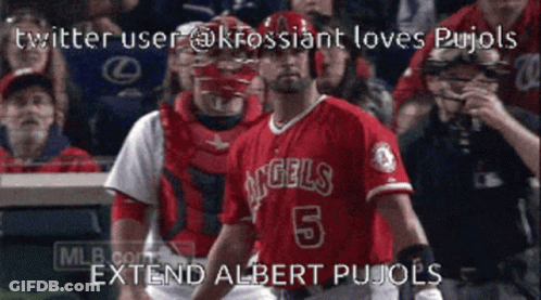 Baseball Player In Red Angels Jersey Number 5 GIF