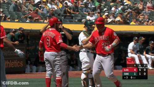 Baseball Player In Red Angels Jersey Shaking Hands GIF