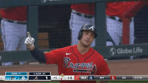 Baseball Player In Red Braves Jersey GIF