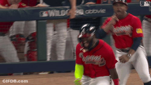 Baseball Player In Red Braves Jersey GIF