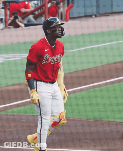 Baseball Player In Red Braves Jersey GIF