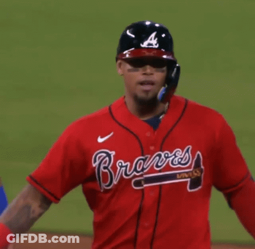 Baseball Player In Red Braves Jersey Running GIF