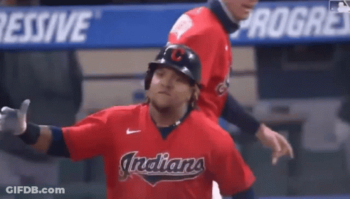 Baseball Player In Red Indians Jersey Giving Thumbs Up GIF