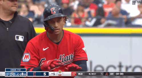 Baseball Player In Red Indians Uniform GIF