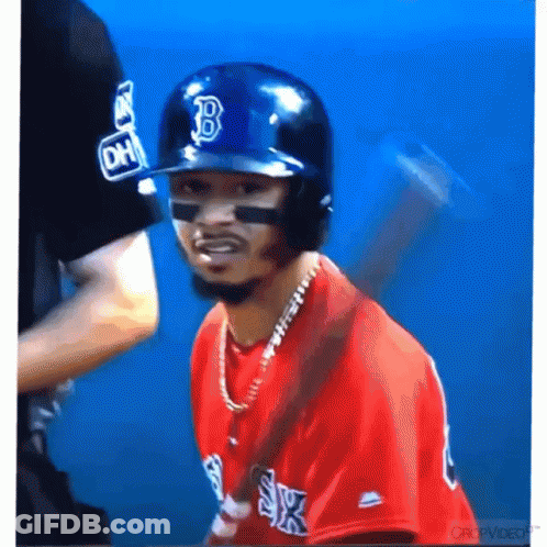 Baseball Player In Red Jersey And Blue Helmet With Letter B GIF