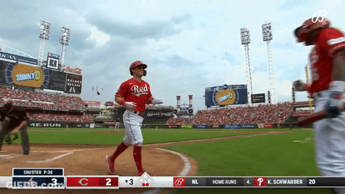 Baseball Player In Red Jersey Running To Home Plate GIF