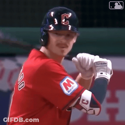 Baseball Player In Red Jersey With C Ready To Bat GIF