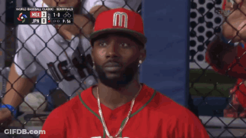 Baseball Player In Red Mexico Shirt GIF