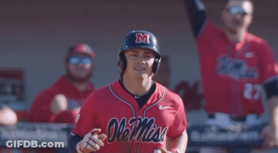 Baseball Player In Red Ole Miss Jersey GIF
