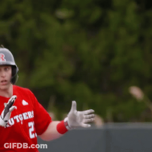 Baseball Player In Red Rutgers Jersey Number 23 GIF