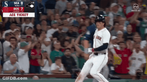 Baseball Player In Red Sox Jersey Walking Toward Crowd GIF