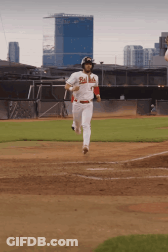 Baseball Player In Red Sox Uniform Running To Base GIF