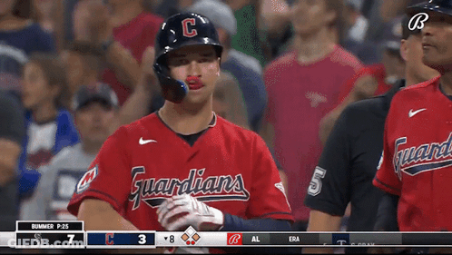 Baseball Player In Red Uniform Saying Guardians GIF