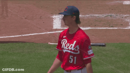 Baseball Player In Reds Jersey Number 51 GIF
