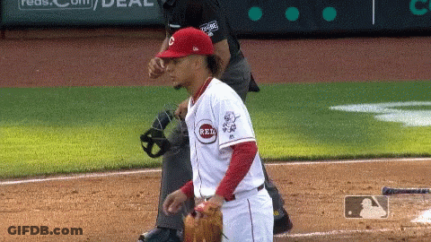 Baseball Player In Reds Jersey On Field GIF