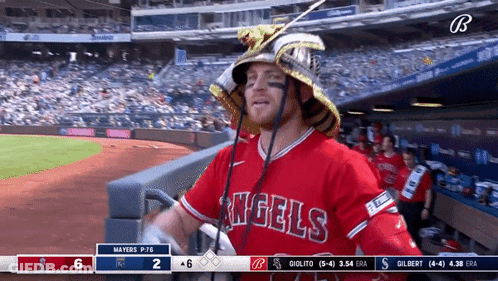 Baseball Player In Samurai Hat In Dugout GIF