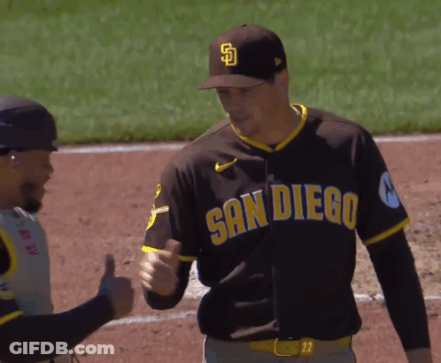 Baseball Player In San Diego Uniform Shaking Hands GIF