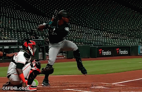Baseball Player In Seahawks Uniform Ready To Swing GIF