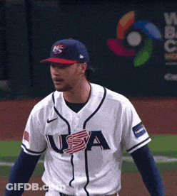 Baseball Player In USA Jersey And Blue Hat GIF