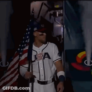 Baseball Player In USA Jersey Holding Flag GIF