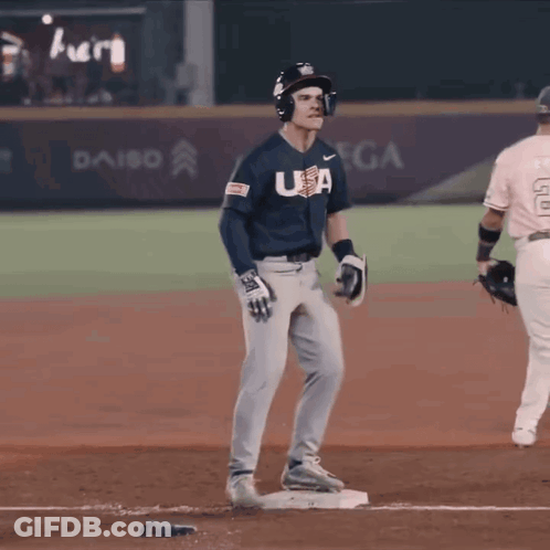 Baseball Player In USA Jersey On Base GIF