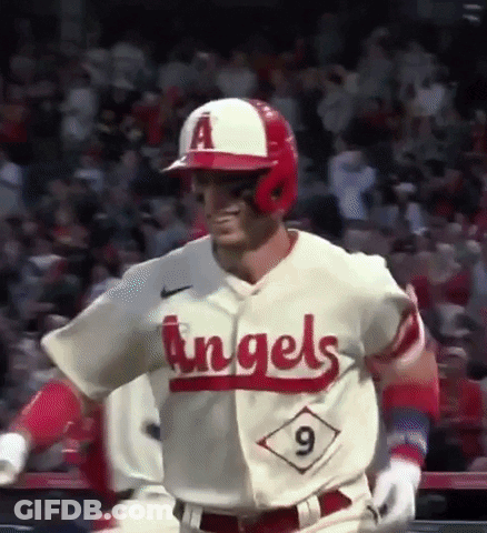 Baseball Player In White And Red Angels Uniform GIF