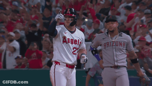 Baseball Player In White Angels Jersey Next To Arizona Player GIF