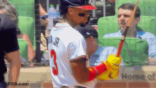 Baseball Player In White Jersey Number 3 GIF