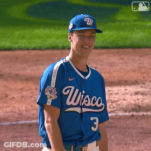Baseball Player In Wisco Jersey And Hat GIF
