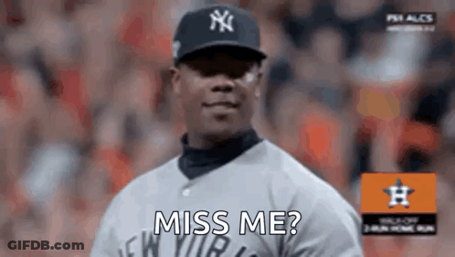 Baseball Player In Yankees Hat Saying Miss Me GIF