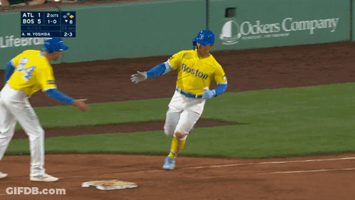 Baseball Player In Yellow Boston Jersey GIF