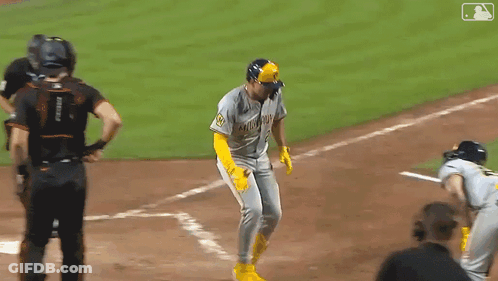 Baseball Player In Yellow Helmet Running To Base GIF