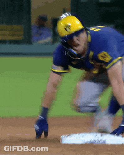 Baseball Player In Yellow Helmet With Letter G GIF