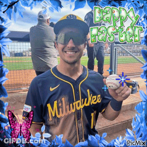 Baseball Player In Yellow Helmet With Letter G GIF