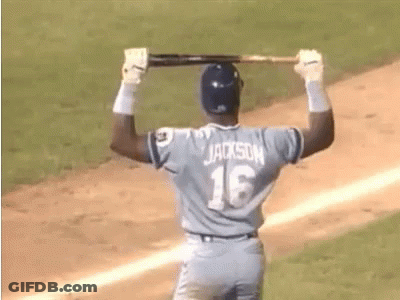 Baseball Player Jackson Holding Bat Over Head GIF